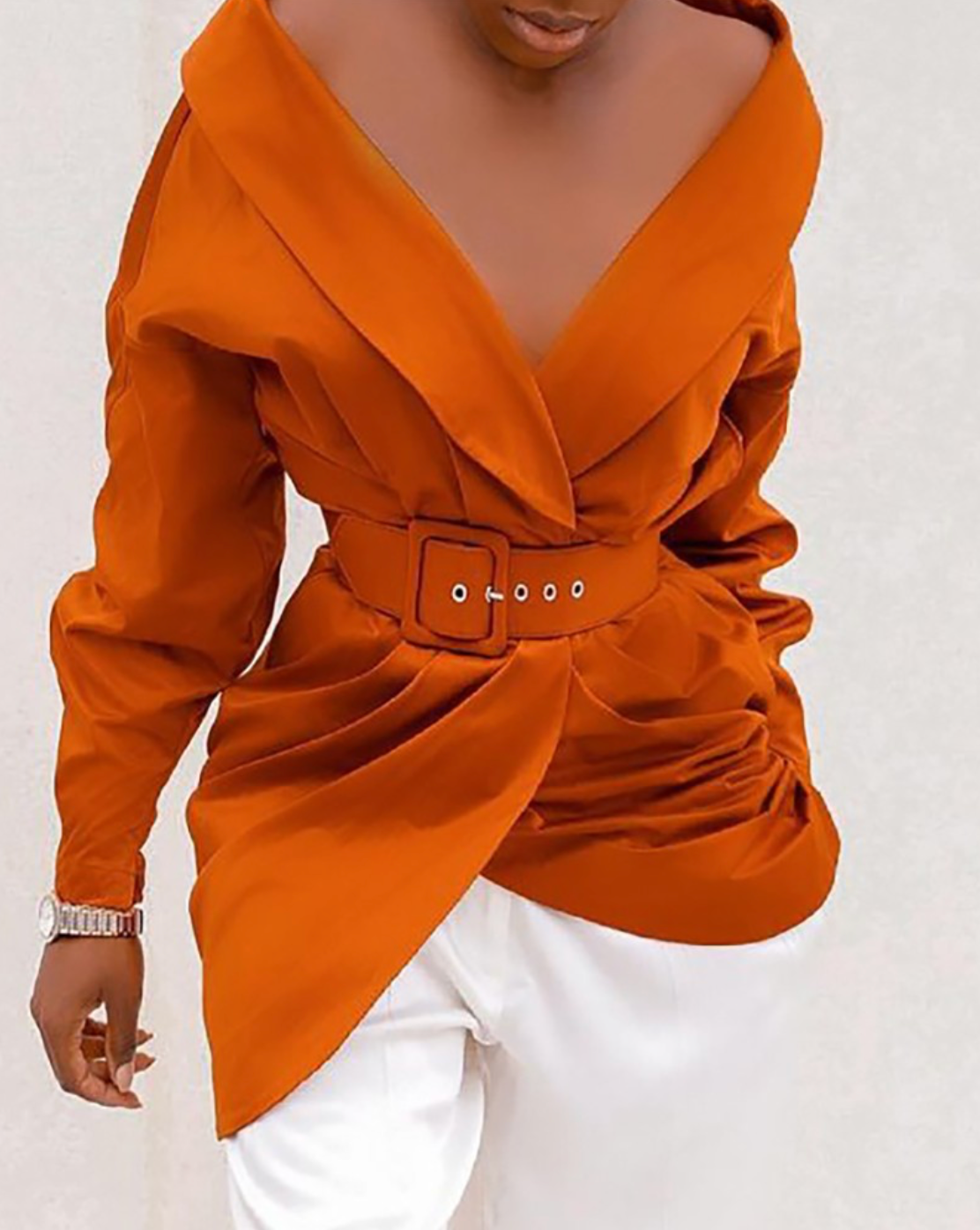 Long Sleeve Ruched Coat With Belt