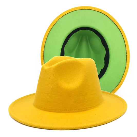 Two Color Fedora Hat (yellow/green)