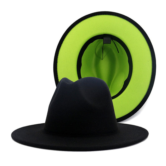 Ebonite - Two Color Fedora Hat (Black/Green)