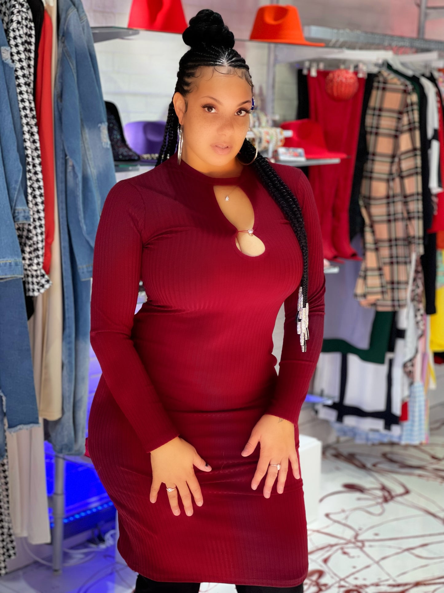 Brandi Red Ribbed Dress